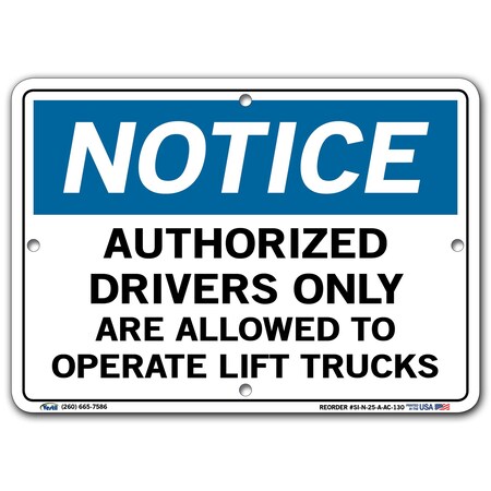 Vestil Aluminum Composite Sign, 7-1/2" H, 10-1/2" W, Aluminum Composite, Rectangle, SI-N-25-A-AC-130 SI-N-25-A-AC-130
